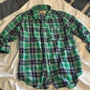 Hollister Green and Blue Plaid Button Down Shirt lace sz xs 3/4 sleeve